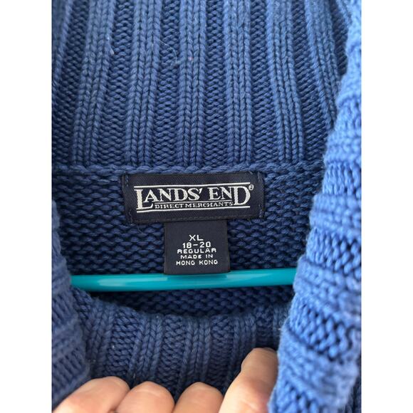 Lands End Womens Fair Isle Knit Turtleneck Sweater Size XL Blue Reindeer Winter - Picture 5 of 7
